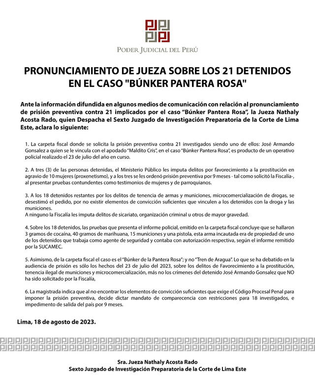 Comunicado del PJ. Foto: Poder Judicial   