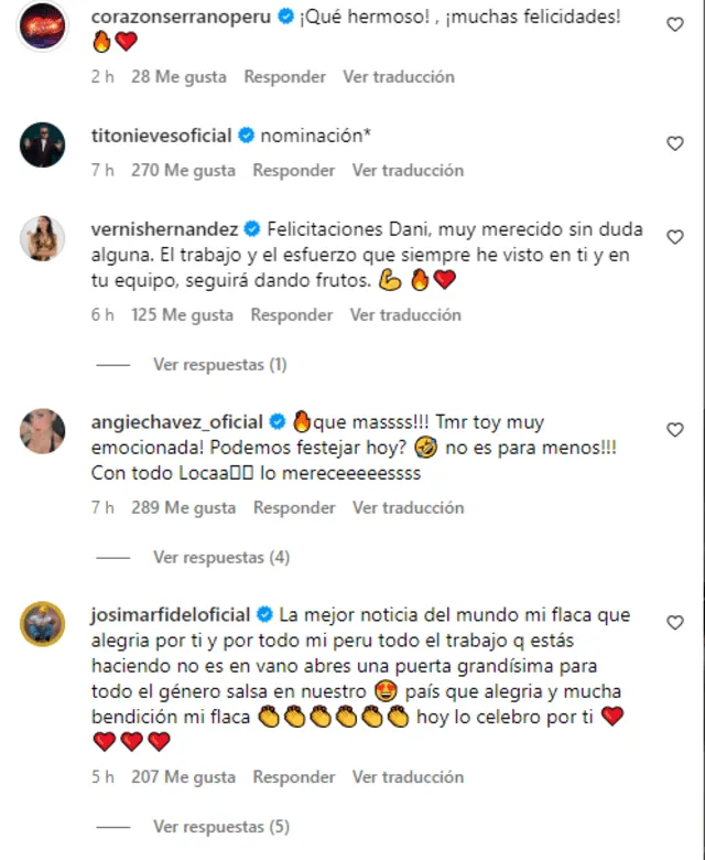 El ex juez de La Voz Perú, Noel Schajris también se hizo presente en los comentarios. Foto: Instagram / Daniela Darcourt 