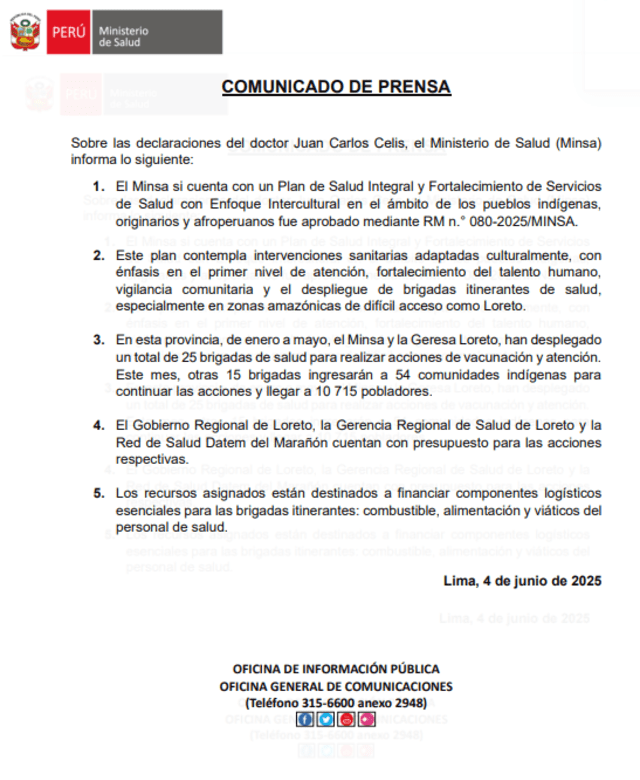 Comunicado del Minsa Comunicado del Minsa