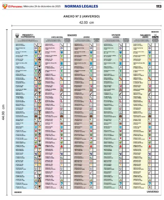 Diseño de la cédula de sufragio para las Elecciones 2026