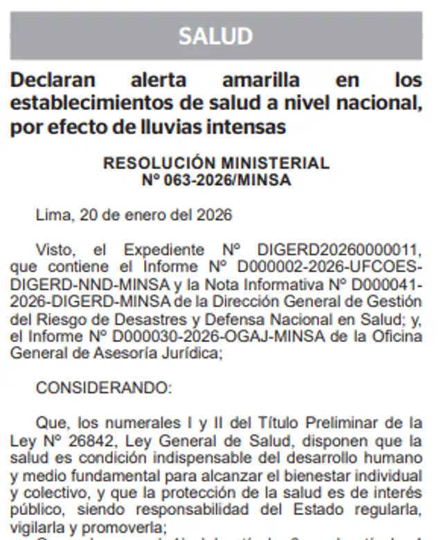 Minsa promulga alerta amarilla a nivel nacional en centros de salud. Foto: El Peruano