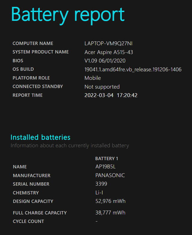 Estado de batería de Windows 10