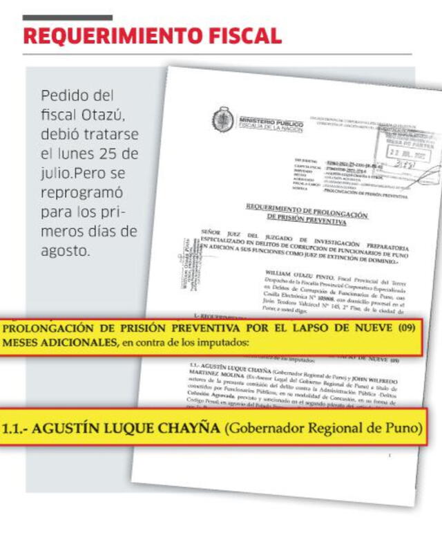 Fiscalía pide ampliar prisión preventiva contra el gobernador de Puno, Agustín Luque