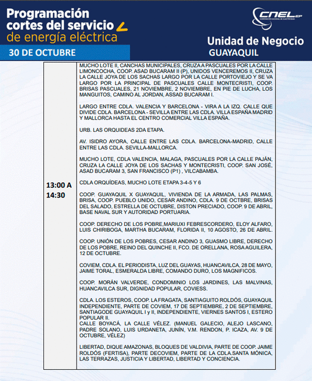 Corte de luz 31 de octubre en Ecuador horarios de apagón hoy en Quito