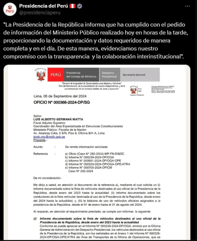 Presidencia emitió un comunicado. 