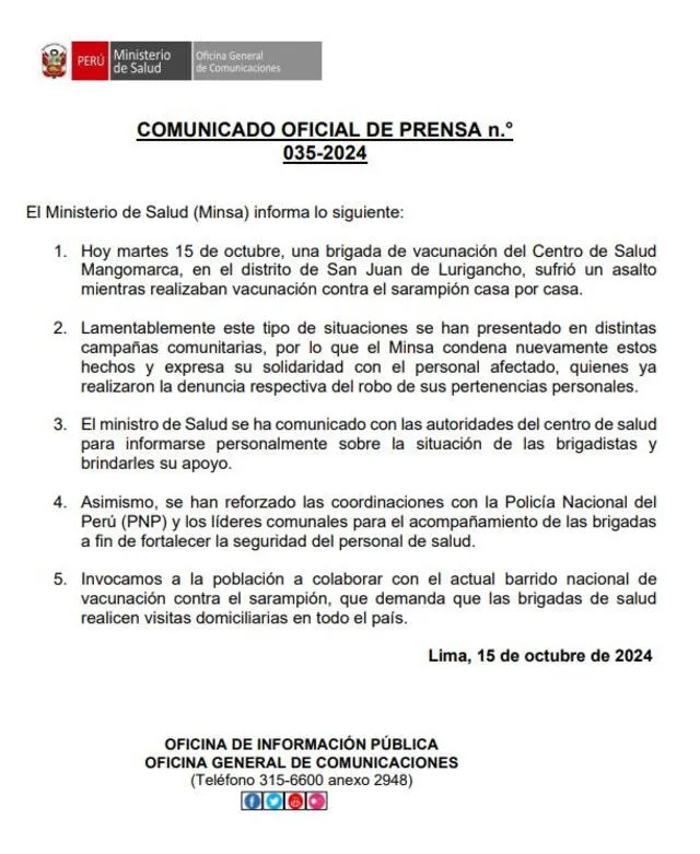 Comunicado del Minsa   