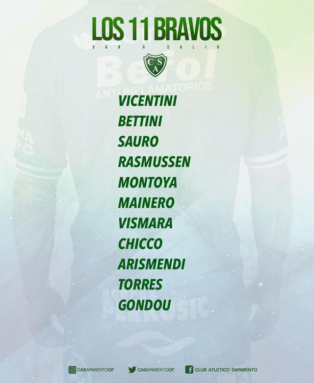 Alineación Sarmiento. Foto: @CASarmientoOf