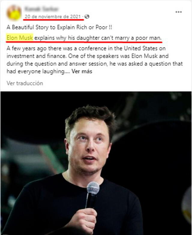 Viral que atribuye la misma frase al director ejecutivo de Tesla. FOTO: Captura de Facebook.
