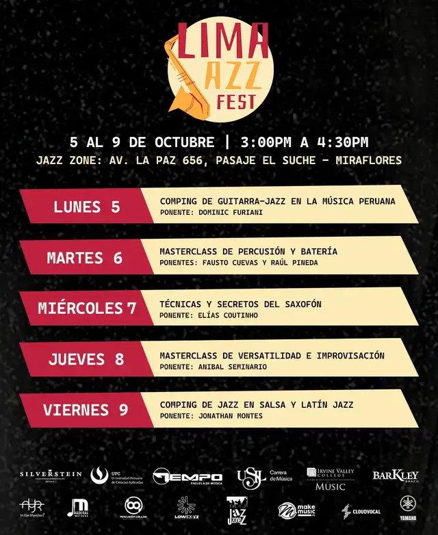 Cronograma de actividades para el Lima Jazz Fest 2026. Cronograma de actividades para el Lima Jazz Fest 2026.