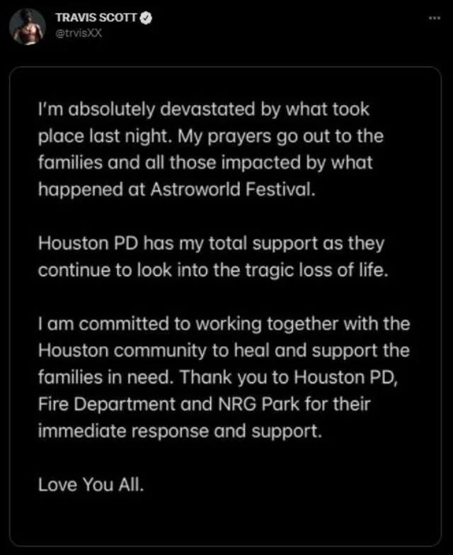 El rapero estadounidense habló la tragedia ocurrida en Astroworld festival en Houston