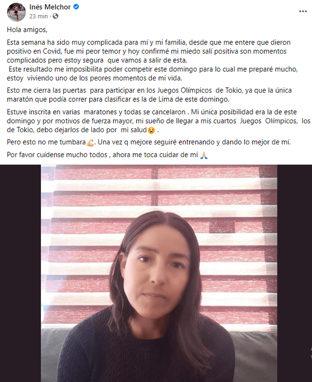 Inés Melchor informó su situación en Facebook.
