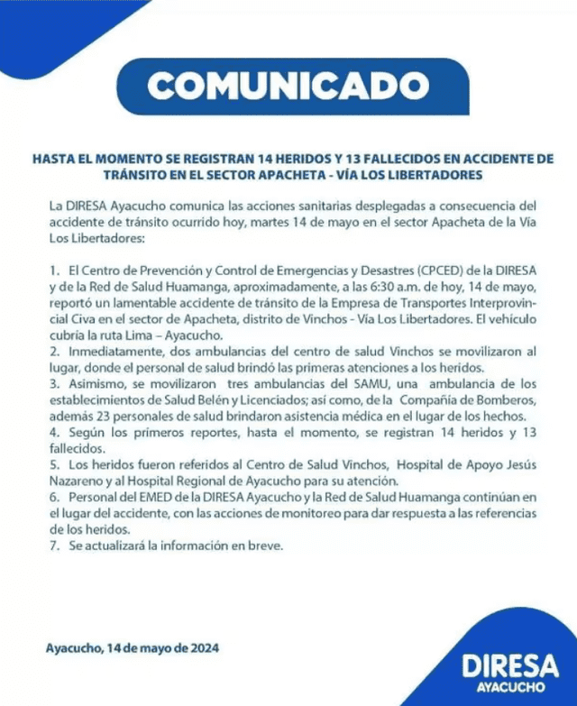 Comunicado de la Diresa Ayacucho. Foto: Diresa   