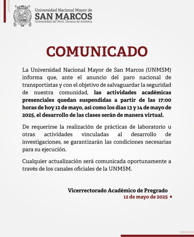 Comunicado UNMSM Comunicado UNMSM