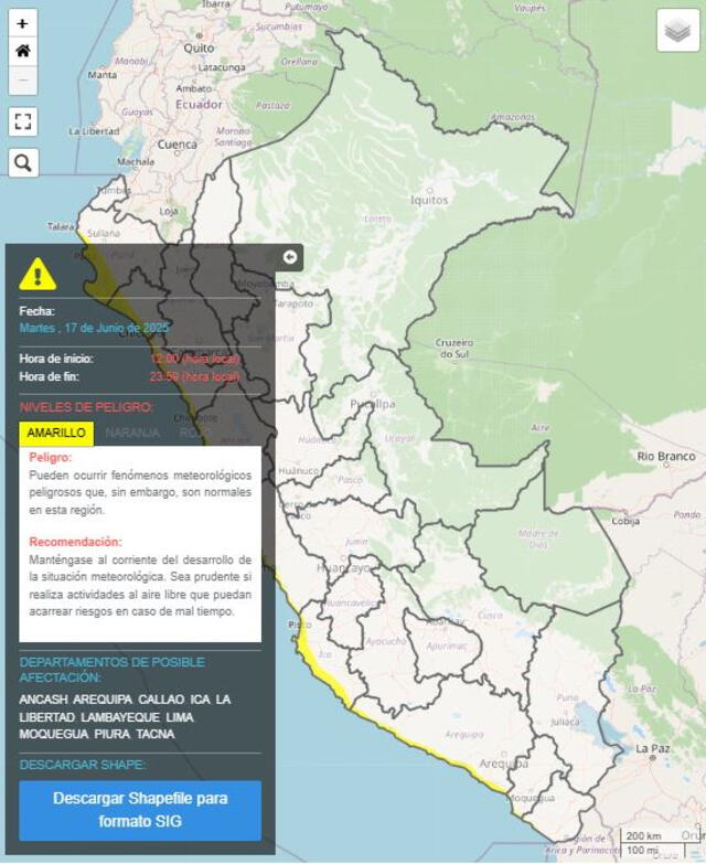 Incremento de viento en la costa del Perú. 