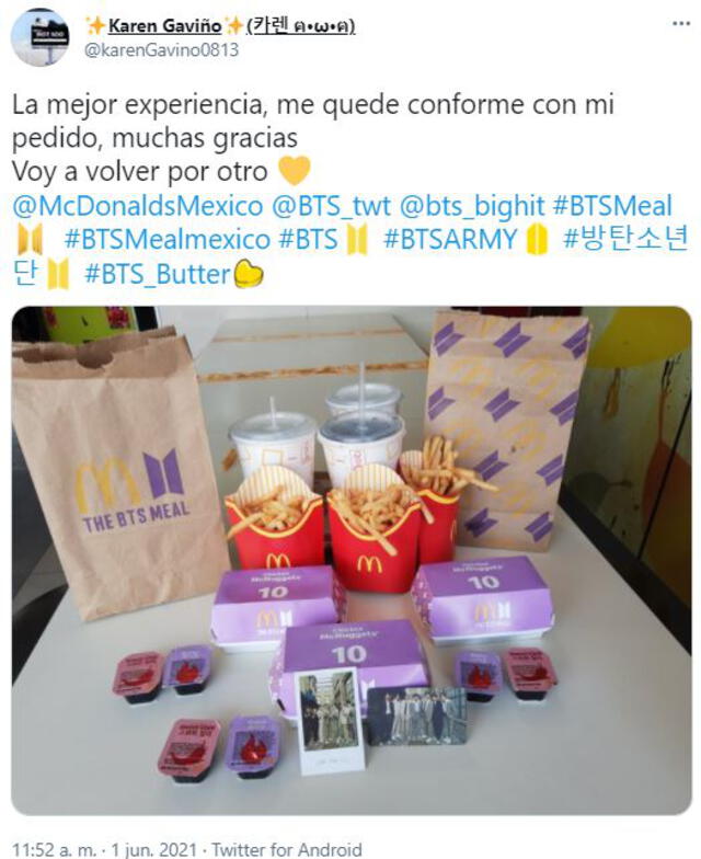 BTS Meal en McDonald's México. Foto: vía Twitter