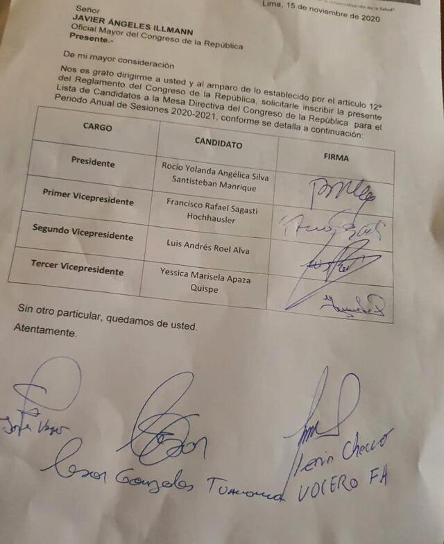 Lista a la Mesa Directiva que encabeza Rocío Silva Santisteban.