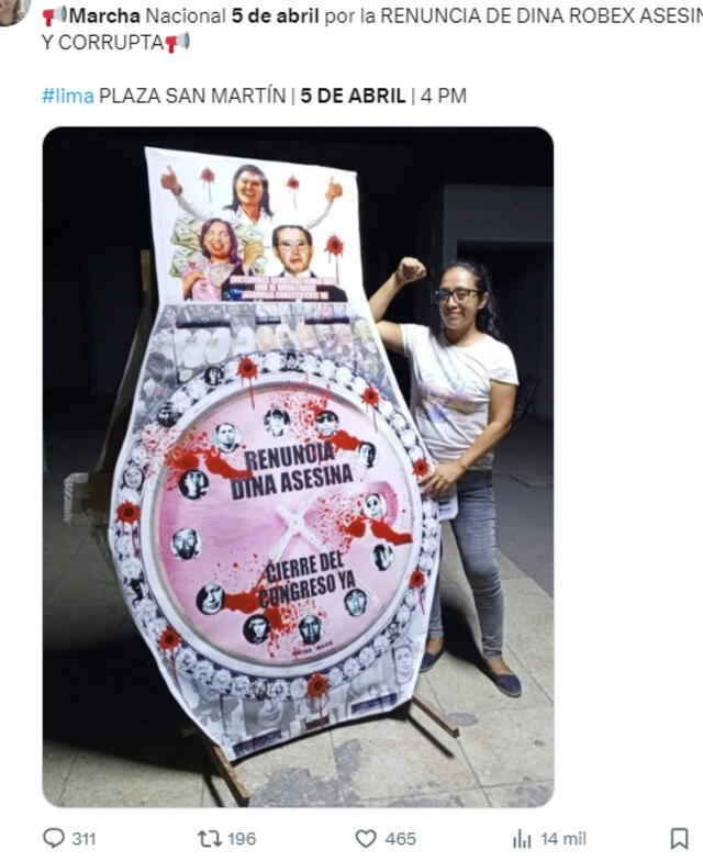 Anuncio de marcha contra Dina con un cartel alusivo a sus relojes Rolex. Foto: X Anuncio de marcha contra Dina con un cartel alusivo a sus relojes Rolex. Foto: X