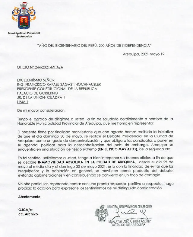 Pedido busca evitar posibles focos de contagio por COVID-19 durante debate. Foto: MPA