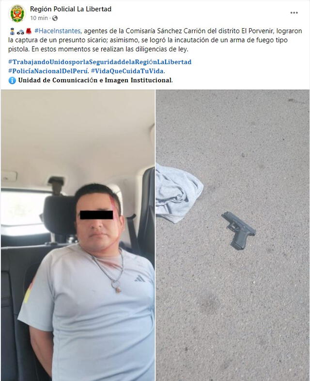 Autoridades confirmaron la captura de uno de los delincuentes. Foto: Región Policial La Libertad/Facebook   