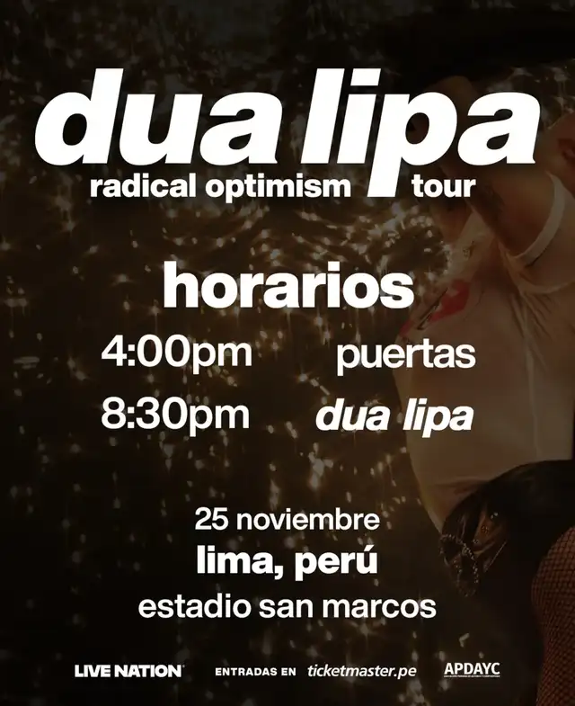 Horarios para el concierto de Dua Lipa. Foto: Instagram Horarios para el concierto de Dua Lipa. Foto: Instagram