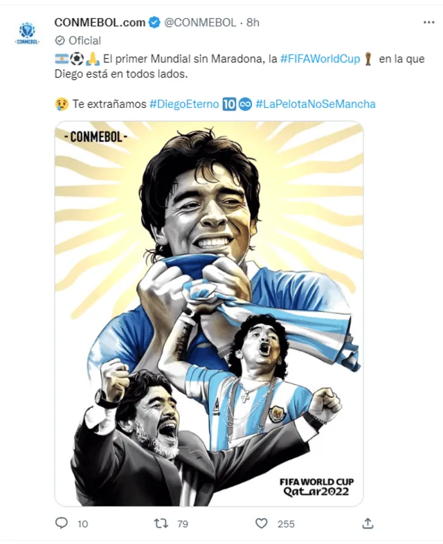 El post de Conmebol para celebrar a Maradona.