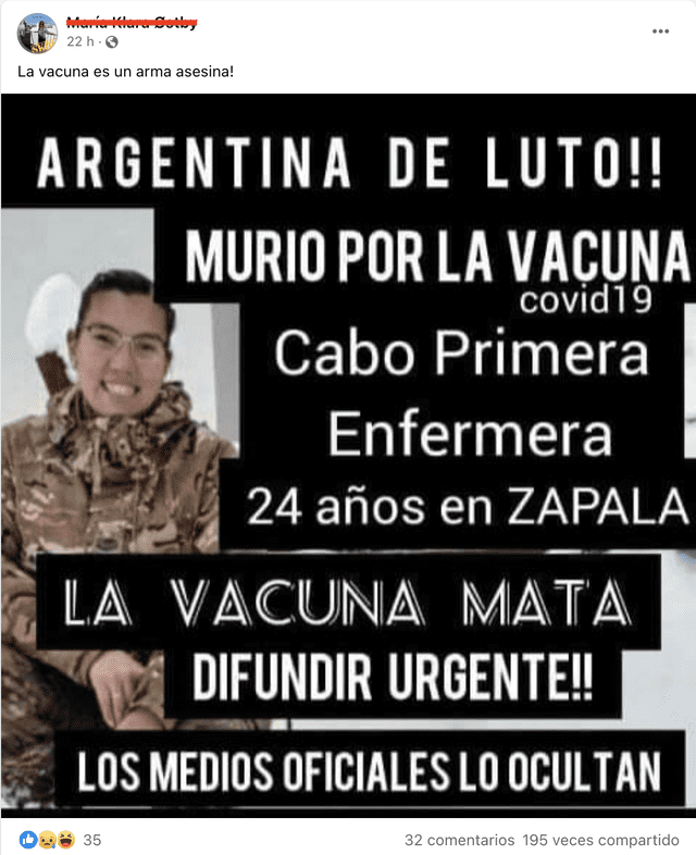 Imagen difunde información falsa sobre la vacuna contra la COVID-19. Foto: captura en Facebook