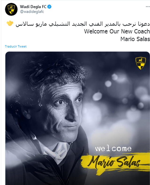 Publicación de  Wadi Degla anunciando la contratación de Mario Salas.