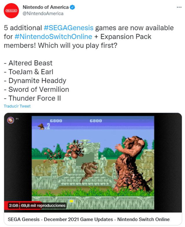 Nintendo Switch Online: más juegos de SEGA Genesis están disponibles