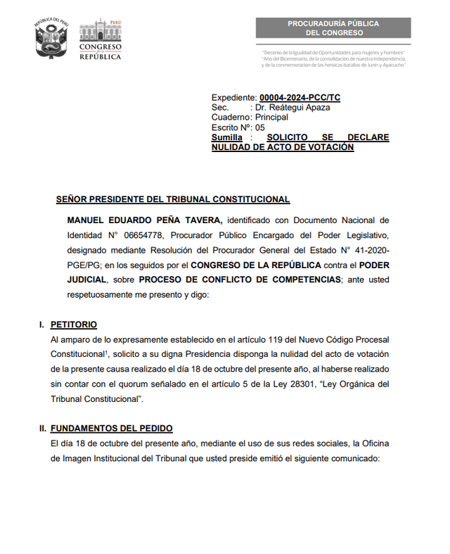 Documento que solicita la nulidad de la votación. Foto: captura   