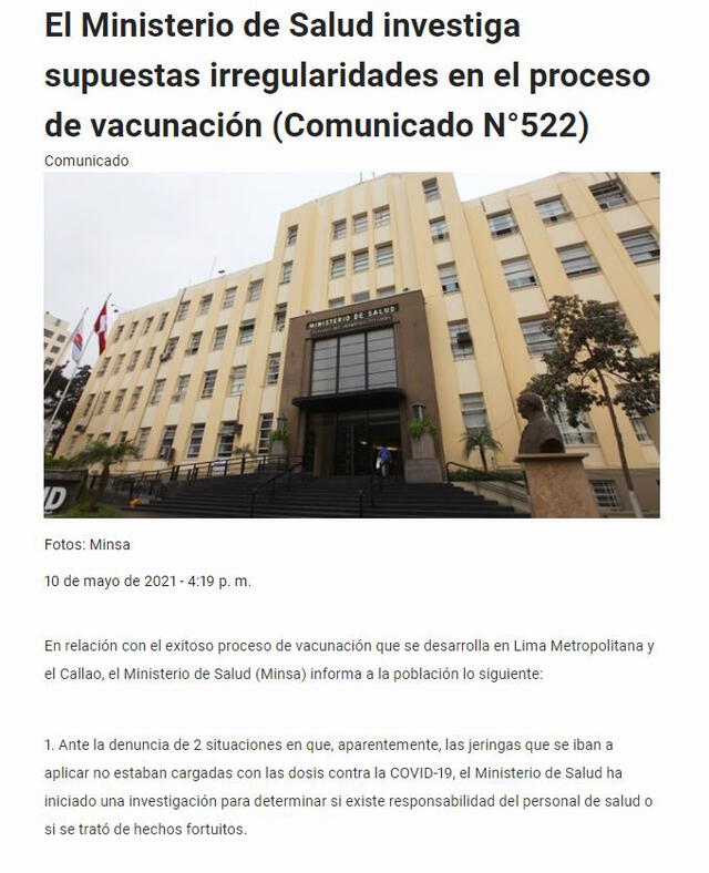 Minsa anuncia investigación ante presuntas irregularidades en proceso de vacunación en Lima. Foto: captura