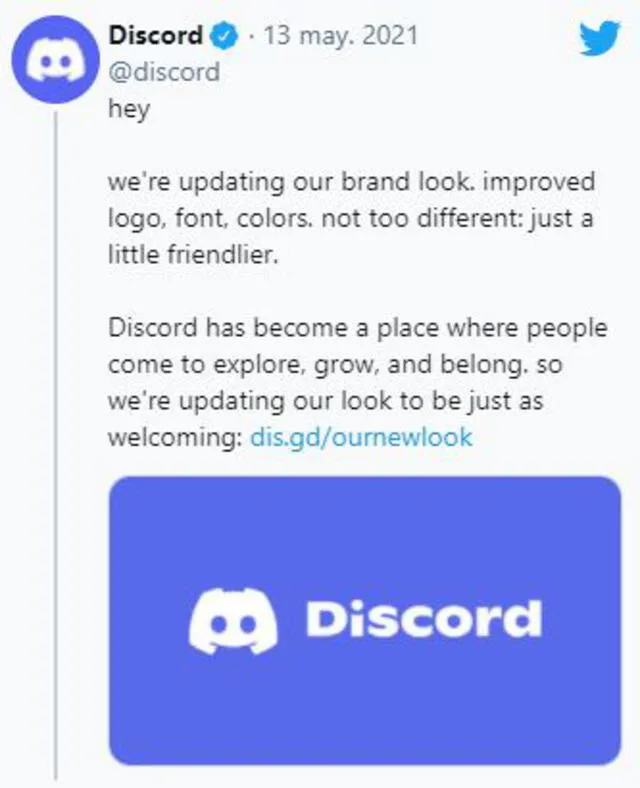 El nuevo logo de Discord. Foto: Twitter