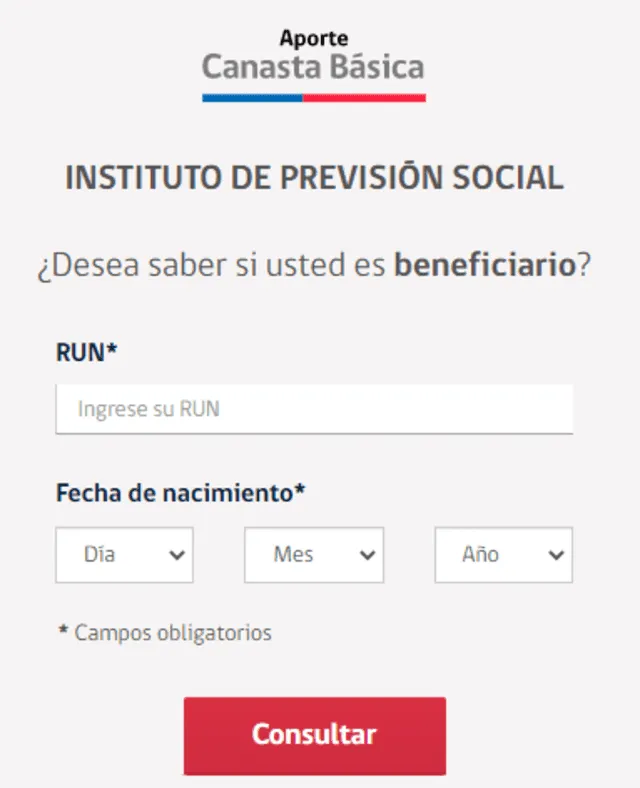 El Bono Canasta Básica puede consultarse con RUT en la cuenta del IPS. Foto: Instituto de Previsión Social   