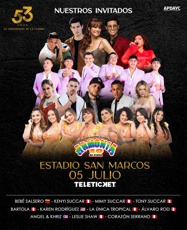 Artistas invitados para el concierto de Armonía 10 en el Estadio San Marcos. Foto: difusión Artistas invitados para el concierto de Armonía 10 en el Estadio San Marcos. Foto: difusión