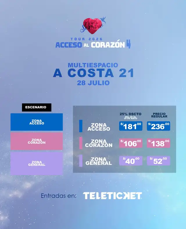 Precios para 'Acceso al corazón 4'. Foto: Instagram  