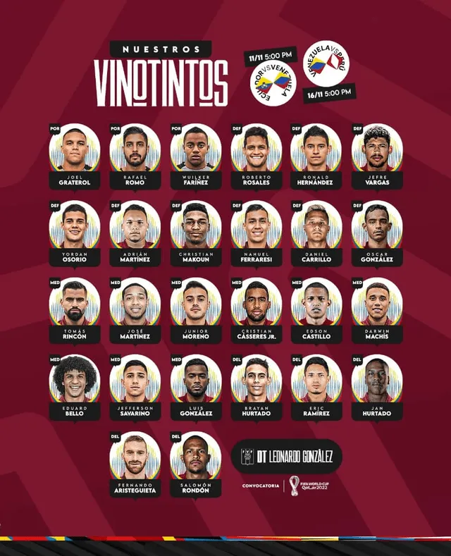 Lista de convocados. Foto: La Vinotinto