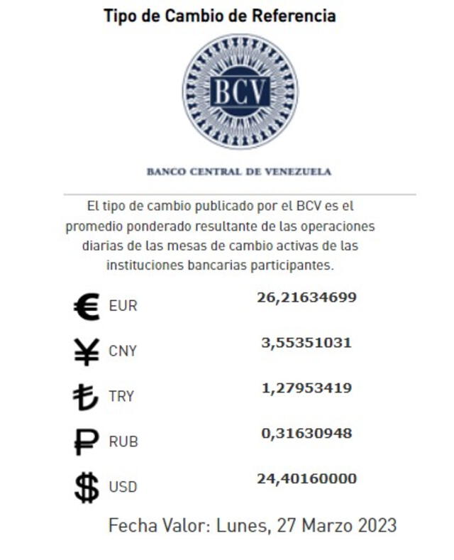 Precio del dólar BCV hoy, 26 de marzo: tasa oficial del dólar en Venezuela. Foto: captura/bcv.org.ve   