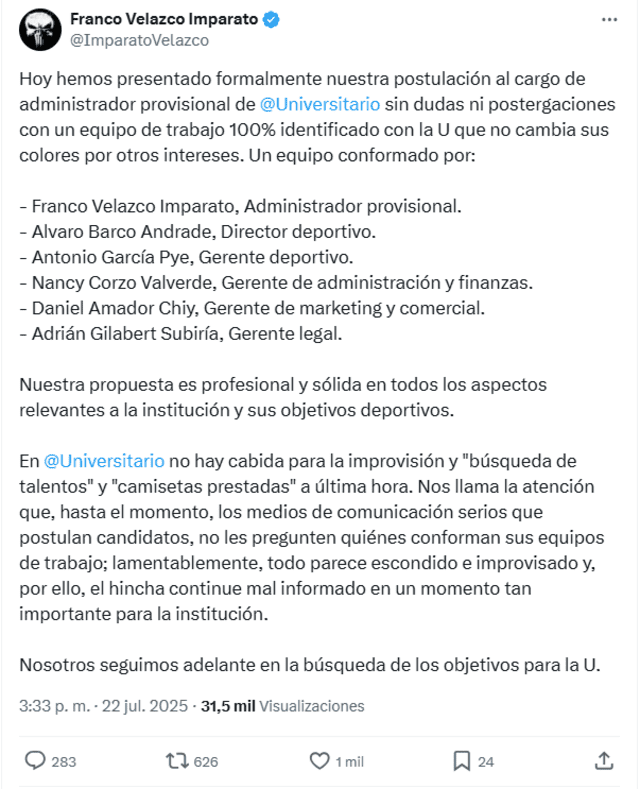 El abogado anuncio su candidatura vía X. Foto: vía X   