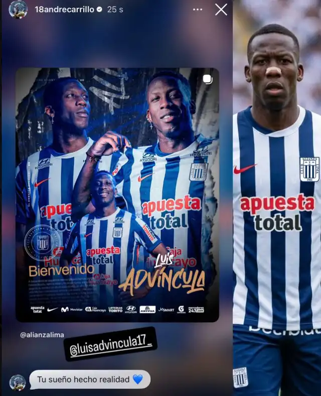 Mensaje de André Carrillo a Advíncula. Foto: captura de Instagram   