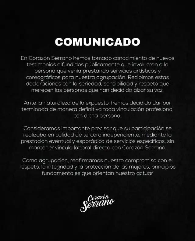 Corazón Serrano tomó esta decisión en base a nuevos testimonios que emergieron, reafirmando su compromiso con el respeto y la protección de las mujeres.