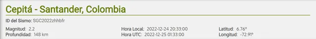 Sismo en Colombia hoy 24 de diciembre