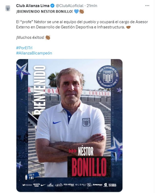 Publicación de la nueva contratación. Foto: Twitter/Alianza Lima   