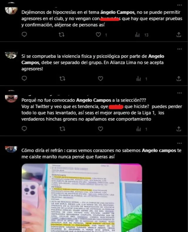 Comentarios de hinchas de Alianza Lima. Foto: captura de Twitter   