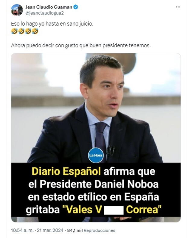 <em> Bulo sobre el presidente de Ecuador registró amplia difusión. Fuente: captura de Twitter</em>   