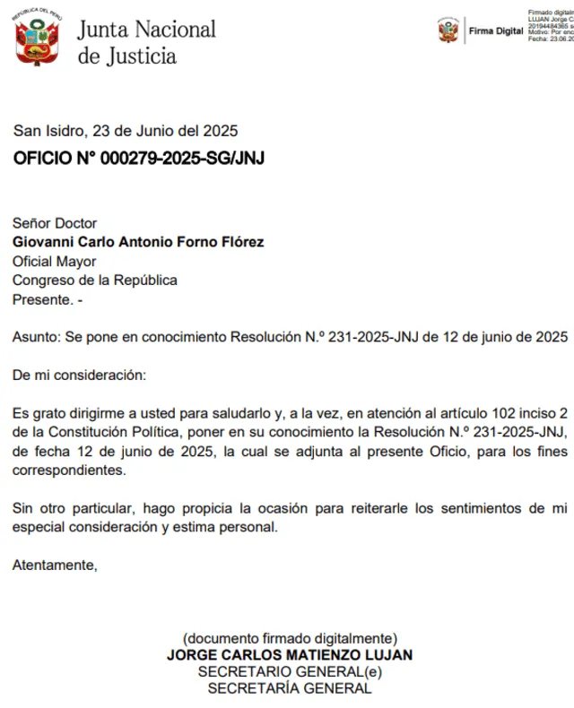 Carta al oficial mayor del Congreso. Carta al oficial mayor del Congreso.