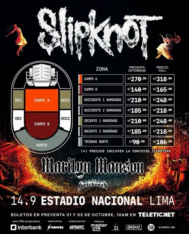 Entradas para Slipknot y Marilyn Manson en Lima. Entradas para Slipknot y Marilyn Manson en Lima.