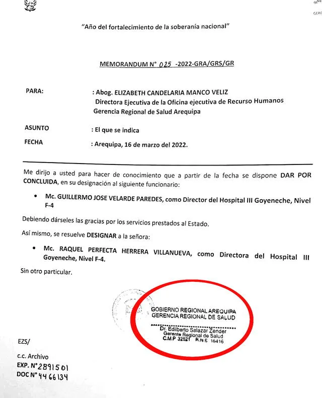 En la mira. Resolución de cambio de Velarde no tienen firma del gerente regional Edilberto Salazar.