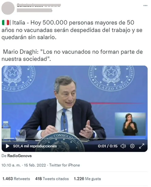 No, el primer ministro de Italia no dijo en rueda de prensa que los “no vacunados” no son parte de la sociedad. Foto: composición.