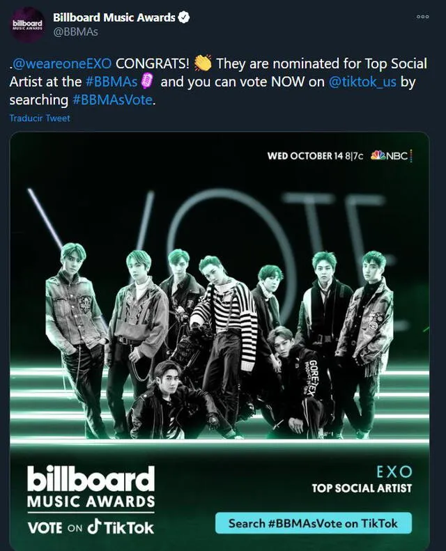 Billboard te dice cómo votar por EXO. Foto: @BBMAs
