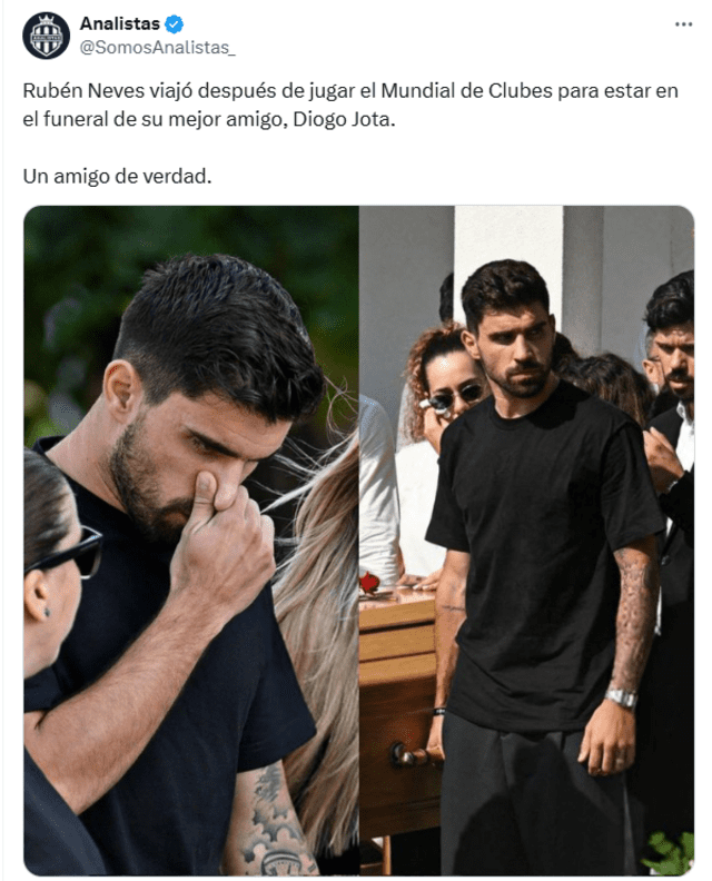 Rúben Neves viajo para estar presente en el funeral. Foto: Somos Analistas vía X Rúben Neves viajo para estar presente en el funeral. Foto: Somos Analistas vía X