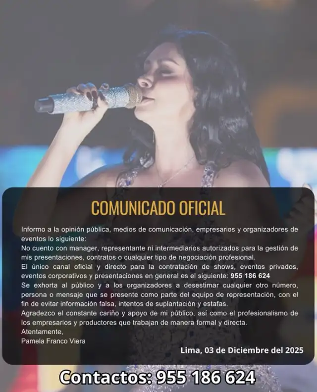 Comunicado de Pamela Franco.   